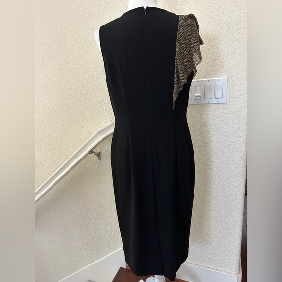 TAHARI ASL Women's Black Metallic-ruffle Cocktail Sheath Dress Reg $128 Size 10 - Picture 4 of 11
